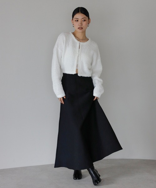 ENC（エンク）の「tape yarn knit cardigan / テープヤーンニットカーディガン（カーディガン/ボレロ・レディース・ライトイエロー/オフホワイト/ブラック・FREE）」の7枚目の写真