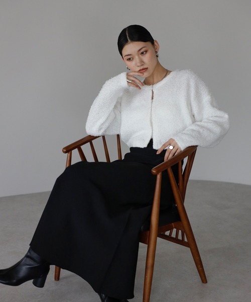 ENC（エンク）の「tape yarn knit cardigan / テープヤーンニットカーディガン（カーディガン/ボレロ・レディース・ライトイエロー/オフホワイト/ブラック・FREE）」の8枚目の写真