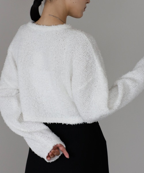 ENC（エンク）の「tape yarn knit cardigan / テープヤーンニットカーディガン（カーディガン/ボレロ・レディース・ライトイエロー/オフホワイト/ブラック・FREE）」の14枚目の写真