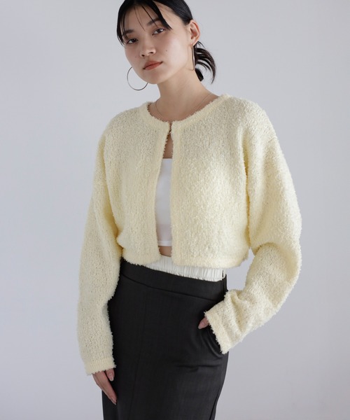 ENC（エンク）の「tape yarn knit cardigan / テープヤーンニットカーディガン（カーディガン/ボレロ・レディース・ライトイエロー/オフホワイト/ブラック・FREE）」の21枚目の写真