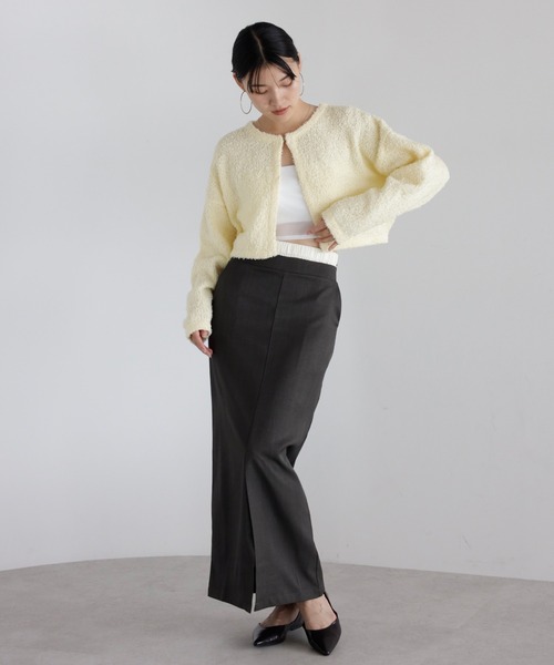 ENC（エンク）の「tape yarn knit cardigan / テープヤーンニットカーディガン（カーディガン/ボレロ・レディース・ライトイエロー/オフホワイト/ブラック・FREE）」の22枚目の写真