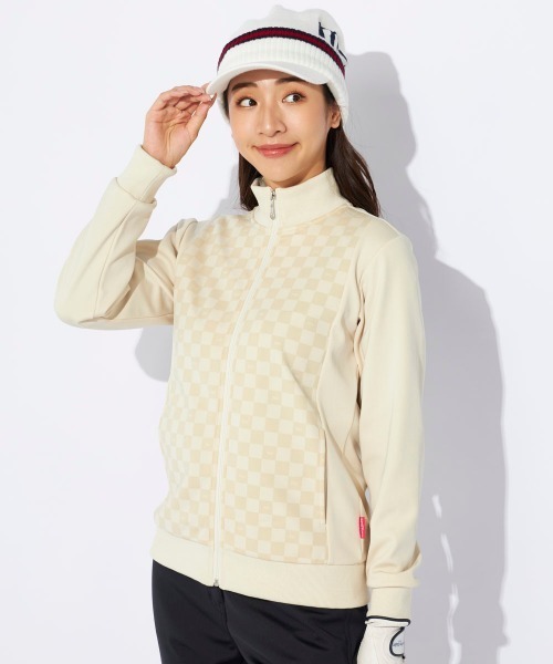 marie claire（マリ・クレール）の「【marieclaire/マリクレール】レディースシャギーブルゾン　ジップアップ　｜保温・高密度シャギー｜ブロック柄×上品デザインゴルフ・カジュアルウェア（ブルゾン・レディース・ブラック/オフホワイト・MEDIUM/LARGE/X-LARGE）」の3枚目の写真