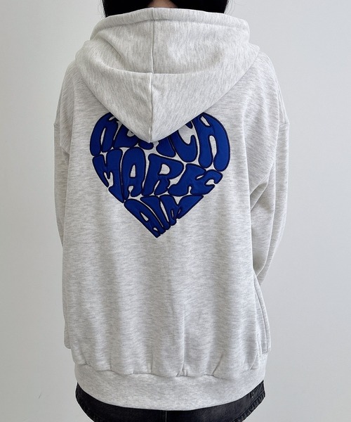 HYSTERIC刺繍プリント フード付き グレー チュニックパーカー INGNI（イング）の「バック貼付ハートロゴスウェットチュニック