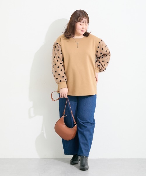 SMILE LAND（スマイルランド）の「＜大きいサイズ＞袖チュールドットプルオーバー（Tシャツ/カットソー・レディース・キャメル/スミクロ/カーキ系・L～LL/3L～4L/5L～6L）」の11枚目の写真