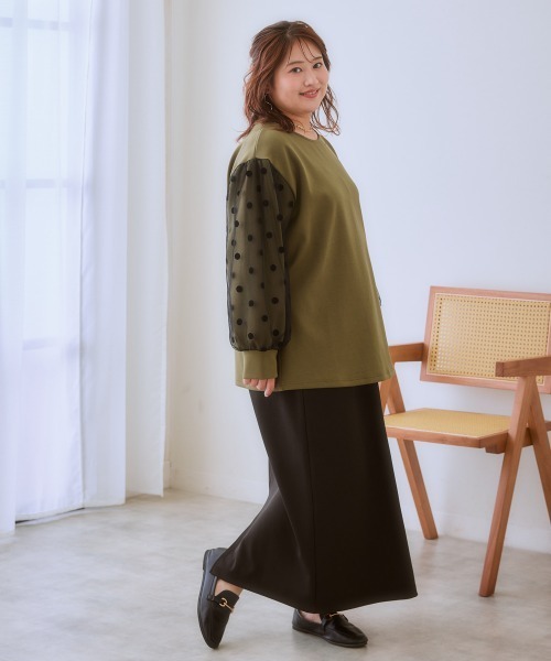 SMILE LAND（スマイルランド）の「＜大きいサイズ＞袖チュールドットプルオーバー（Tシャツ/カットソー・レディース・キャメル/スミクロ/カーキ系・L～LL/3L～4L/5L～6L）」の14枚目の写真