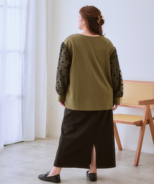 SMILE LAND（スマイルランド）の「＜大きいサイズ＞袖チュールドットプルオーバー（Tシャツ/カットソー・レディース・キャメル/スミクロ/カーキ系・L～LL/3L～4L/5L～6L）」の18枚目の写真