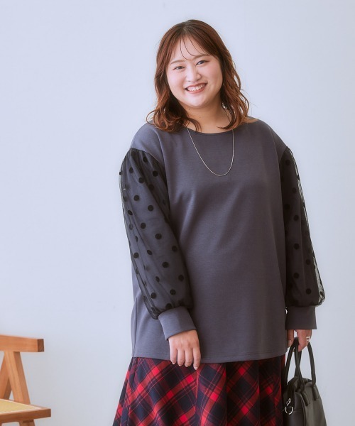 SMILE LAND（スマイルランド）の「＜大きいサイズ＞袖チュールドットプルオーバー（Tシャツ/カットソー・レディース・キャメル/スミクロ/カーキ系・L～LL/3L～4L/5L～6L）」の17枚目の写真