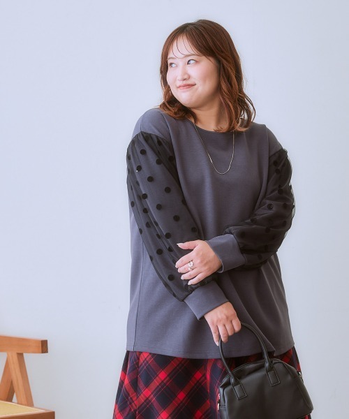 SMILE LAND（スマイルランド）の「＜大きいサイズ＞袖チュールドットプルオーバー（Tシャツ/カットソー・レディース・キャメル/スミクロ/カーキ系・L～LL/3L～4L/5L～6L）」の19枚目の写真