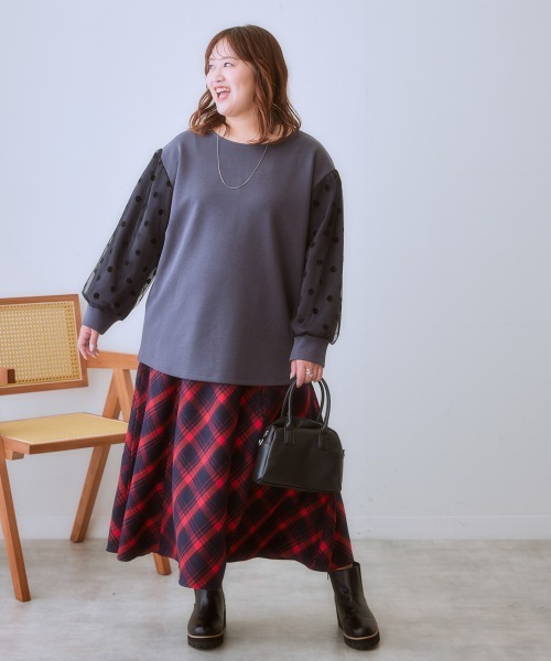 SMILE LAND（スマイルランド）の「＜大きいサイズ＞袖チュールドットプルオーバー（Tシャツ/カットソー・レディース・キャメル/スミクロ/カーキ系・L～LL/3L～4L/5L～6L）」の21枚目の写真