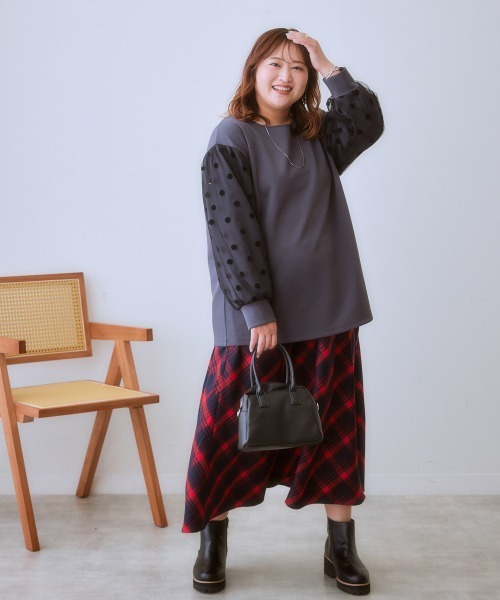 SMILE LAND（スマイルランド）の「＜大きいサイズ＞袖チュールドットプルオーバー（Tシャツ/カットソー・レディース・キャメル/スミクロ/カーキ系・L～LL/3L～4L/5L～6L）」の20枚目の写真