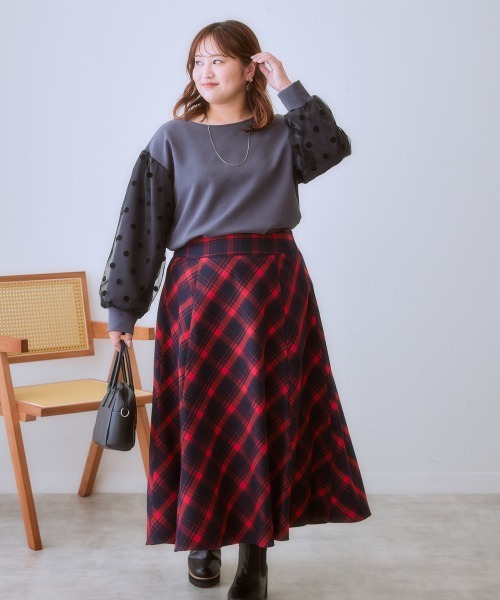 SMILE LAND（スマイルランド）の「＜大きいサイズ＞袖チュールドットプルオーバー（Tシャツ/カットソー・レディース・キャメル/スミクロ/カーキ系・L～LL/3L～4L/5L～6L）」の22枚目の写真