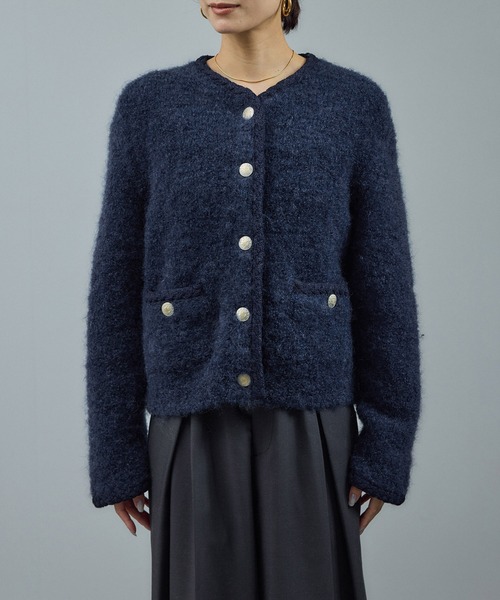 【新品未使用】SALON adam et rope' カーディガン ネイビー プードルニットクルーネックカーディガン（カーディガン/ボレロ