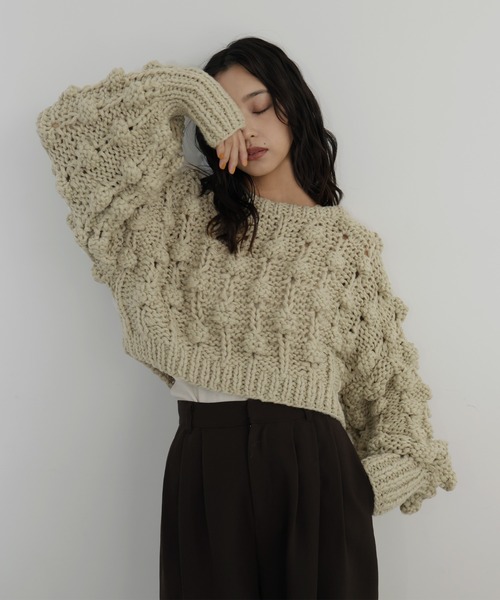 hellam（へラム）の「ポップコーンハンドニット（ニット/セーター・レディース・ブラウン/チャコール/オリーブ/アイボリー・FREE）」の4枚目の写真