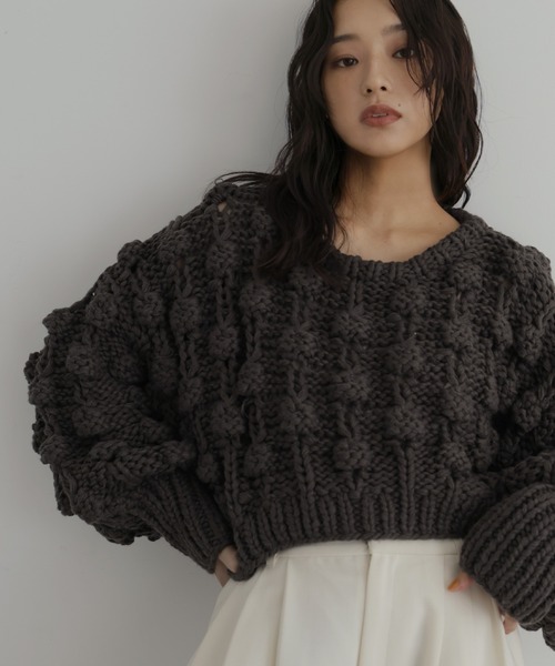 hellam（へラム）の「ポップコーンハンドニット（ニット/セーター・レディース・ブラウン/チャコール/オリーブ/アイボリー・FREE）」の2枚目の写真