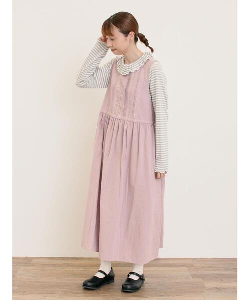 美品✨ケイミー レース キーネック　ペプラム ピンク ワンピース 9 M相当 セール】【S/Mサイズ】レース貼りノースリワンピース（ワンピース