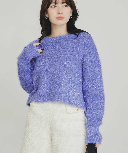 PICCIN（ピッチン）の「ラメシャギープルオーバー（ニット/セーター・レディース・シルバー/パープル/イエロー・M）」の4枚目の写真