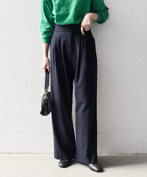 アパルトモン★ジッパー付きパンツ SHIPS any:〈洗濯機可能〉ウォーム ストレッチ ハイウエスト 2タック