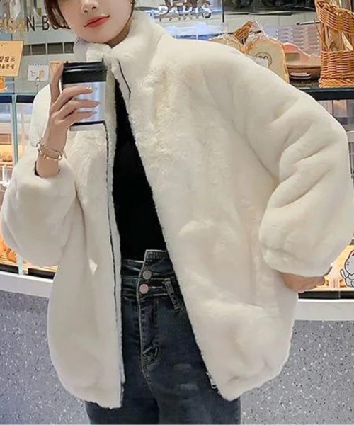 AMAJI(アマジ)の「エコファージップアップジャケット(ムートンコート・レディース・グレー/オフホワイト・MEDIUM/LARGE/X-LARGE)」の6枚目の写真