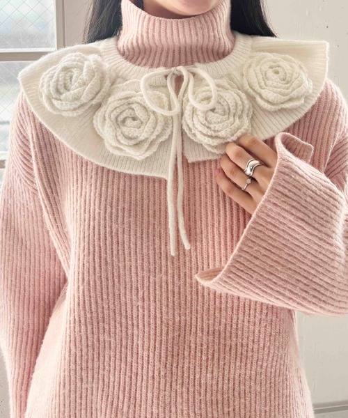 Casselini（キャセリーニ）の「Casselini(キャセリーニ)フラワーニットカラー（付け襟・レディース・ブラック/ホワイト・FREE）」の7枚目の写真