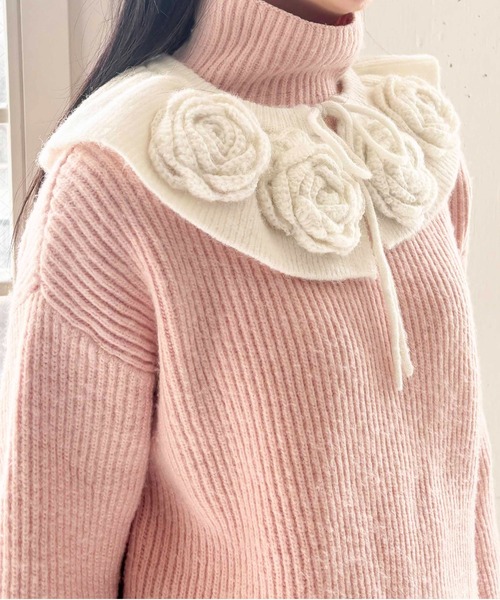 Casselini（キャセリーニ）の「Casselini(キャセリーニ)フラワーニットカラー（付け襟・レディース・ブラック/ホワイト・FREE）」の8枚目の写真