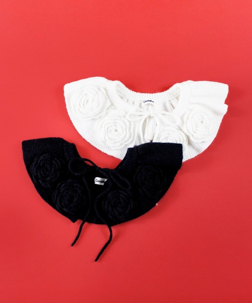 Casselini（キャセリーニ）の「Casselini(キャセリーニ)フラワーニットカラー（付け襟・レディース・ブラック/ホワイト・FREE）」の3枚目の写真