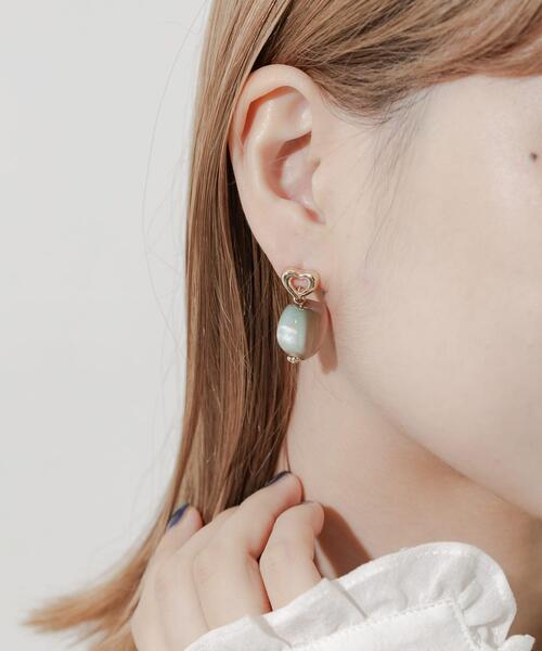 【271】ハートピアス イヤリング マーブル ビーズ ベージュ ハンドメイド ピアス or イヤリング 】 マーブル ハート パープル くすみカラー