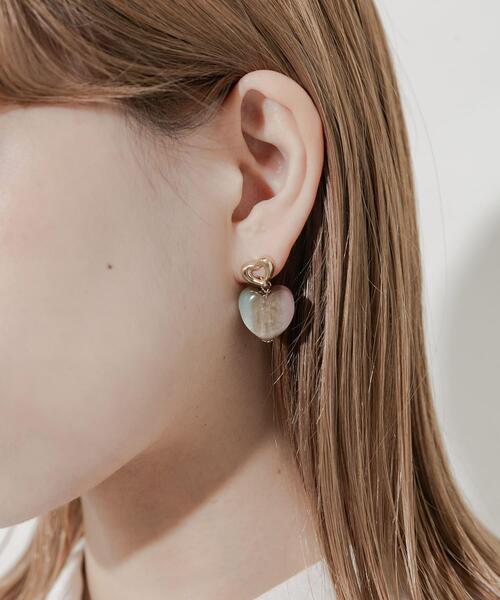 【271】ハートピアス イヤリング マーブル ビーズ ベージュ ハンドメイド マーブルハートピアス🤍(ピンクベージュ、ピンク、アイボリー