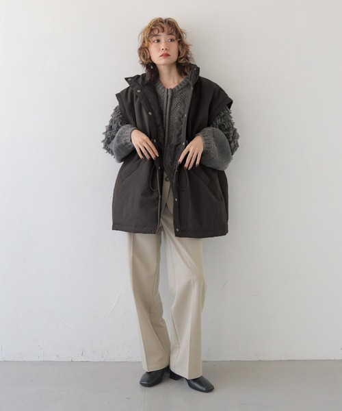ジャケット・アウター miyuu セール】【CLEIO】2WAYミドル丈中綿コート 2WAY MID-LENGTH PADDED