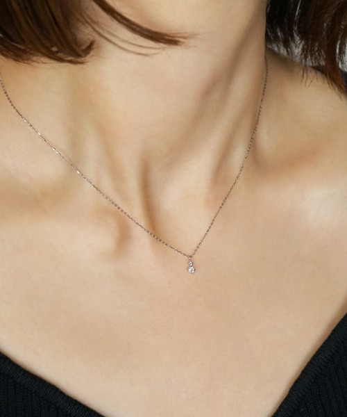TAKE-UP（テイクアップ）の「K10ダイヤモンド　ホワイトトパーズシンプルネックレス( WG)（ネックレス・レディース・ホワイトゴールド・FREE）」の3枚目の写真