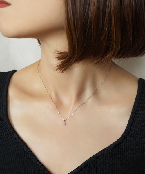 TAKE-UP（テイクアップ）の「K10ダイヤモンド　ホワイトトパーズシンプルネックレス( WG)（ネックレス・レディース・ホワイトゴールド・FREE）」の4枚目の写真