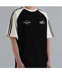 UNDEROFF（アンダーオフ）の「Overfit raglan track line short sleeve t-shirt star logo black（Tシャツ/カットソー）」