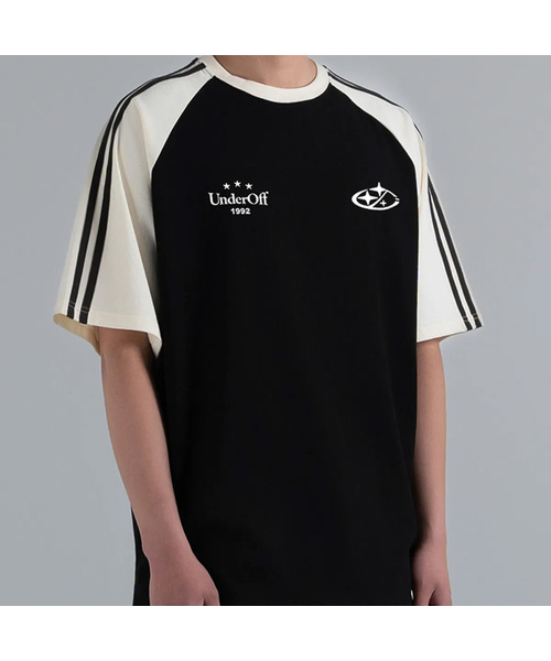 UNDEROFF(アンダーオフ)の「オーバーフィットラグラントラックライン半袖Tシャツスターロゴブラック(Tシャツ/カットソー・レディース・ブラック・SMALL/MEDIUM/LARGE/X-LARGE)」の1枚目の写真