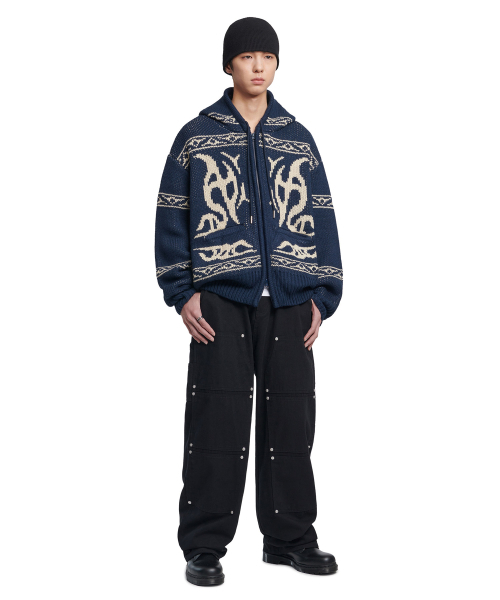 NOMANUAL(NOMANUAL)の「COWICHAN HOODED ZIP-UP - NAVY(ニット/セーター・レディース・その他・LARGE/X-LARGE/MEDIUM)」の3枚目の写真