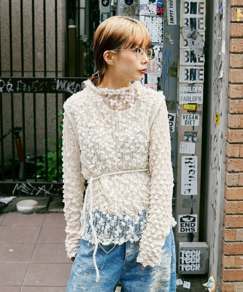 OPEN SESAME CLUB(オープンセサミクラブ)の「Pom-Pom vest(ベスト・レディース・ホワイト/ブラック・FREE)」の2枚目の写真