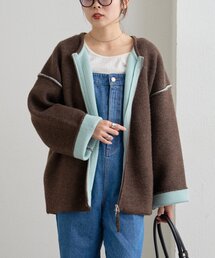 CIAOPANIC TYPY | 【軽アウターとしても◎/ふわもち】ダブルジップ配色ヤクライクニットジャケット(カーディガン/ボレロ)