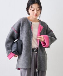 CIAOPANIC TYPY | 【軽アウターとしても◎/ふわもち】ダブルジップ配色ヤクライクニットジャケット(カーディガン/ボレロ)