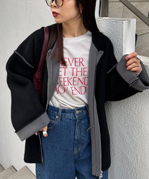 セール】【軽アウターとしても◎/ふわもち】ダブルジップ配色ヤク