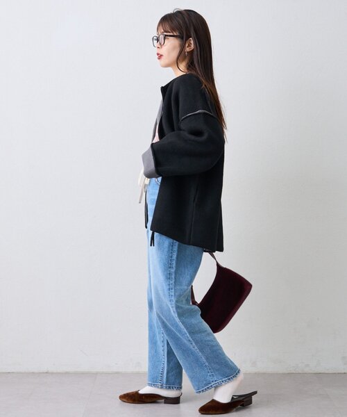 CIAOPANIC TYPY（チャオパニックティピー）の「【春の羽織としても◎/ふわもち】ダブルジップ配色ヤクライクニットカーデ（カーディガン/ボレロ・レディース・グレー/ブラック/サックスブルー/ブラウン・ONE SIZE）」の16枚目の写真