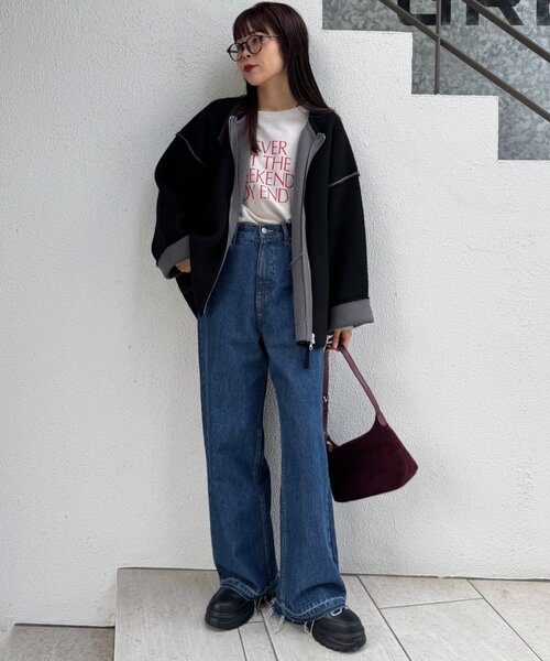 CIAOPANIC TYPY（チャオパニックティピー）の「【春の羽織としても◎/ふわもち】ダブルジップ配色ヤクライクニットカーデ（カーディガン/ボレロ・レディース・グレー/ブラック/サックスブルー/ブラウン・ONE SIZE）」の19枚目の写真