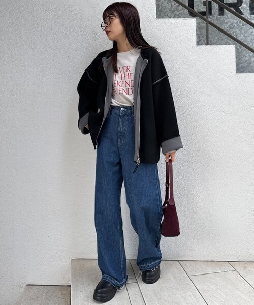 CIAOPANIC TYPY（チャオパニックティピー）の「【春の羽織としても◎/ふわもち】ダブルジップ配色ヤクライクニットカーデ（カーディガン/ボレロ・レディース・グレー/ブラック/サックスブルー/ブラウン・ONE SIZE）」の20枚目の写真