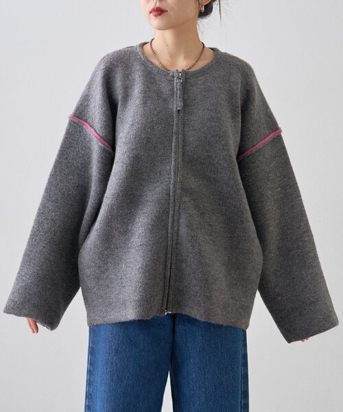 CIAOPANIC TYPY（チャオパニックティピー）の「【春の羽織としても◎/ふわもち】ダブルジップ配色ヤクライクニットカーデ（カーディガン/ボレロ・レディース・グレー/ブラック/サックスブルー/ブラウン・ONE SIZE）」の21枚目の写真