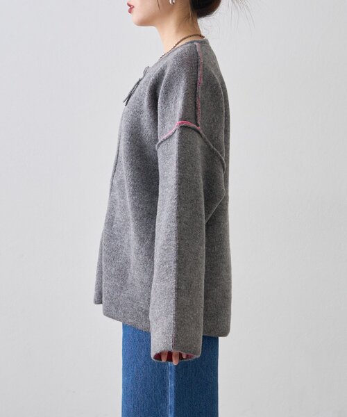 CIAOPANIC TYPY（チャオパニックティピー）の「【春の羽織としても◎/ふわもち】ダブルジップ配色ヤクライクニットカーデ（カーディガン/ボレロ・レディース・グレー/ブラック/サックスブルー/ブラウン・ONE SIZE）」の22枚目の写真