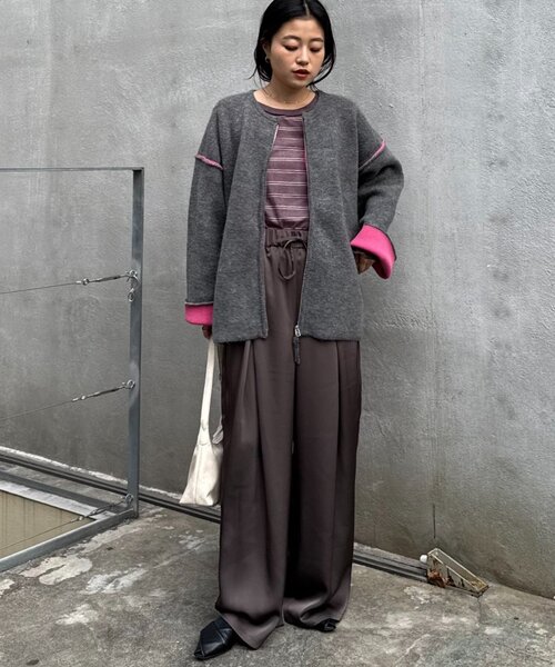 ＊＊チャオチャオ＊＊ 軽アウターとしても◎/ふわもち】ダブルジップ配色ヤクライクニット