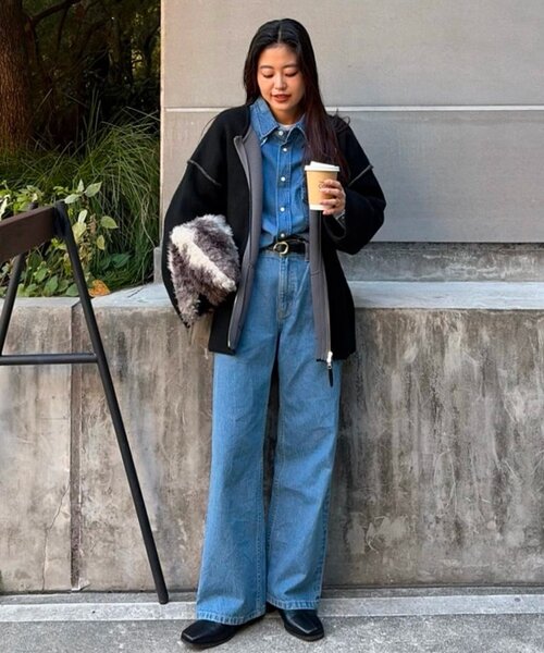 軽アウターとしても◎/ふわもち】ダブルジップ配色ヤクライクニット