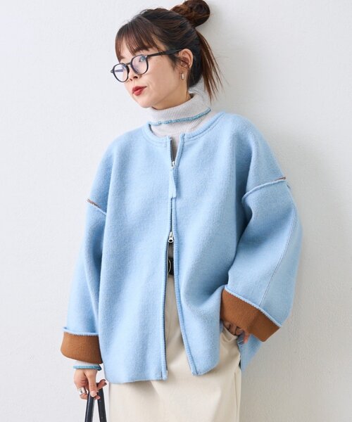 セール】【軽アウターとしても◎/ふわもち】ダブルジップ配色ヤク