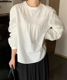フォークロア レース 長袖 ギャザー プルオーバー