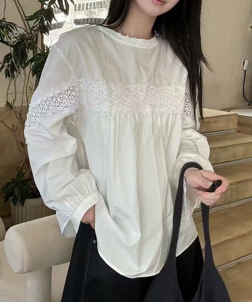 Lace Ladies(レースレディース)の「フォークロア レース 長袖 ギャザー プルオーバー(シャツ/ブラウス・レディース・ブラック/ホワイト・FREE)」の3枚目の写真