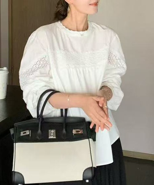 Lace Ladies(レースレディース)の「フォークロア レース 長袖 ギャザー プルオーバー(シャツ/ブラウス・レディース・ブラック/ホワイト・FREE)」の4枚目の写真