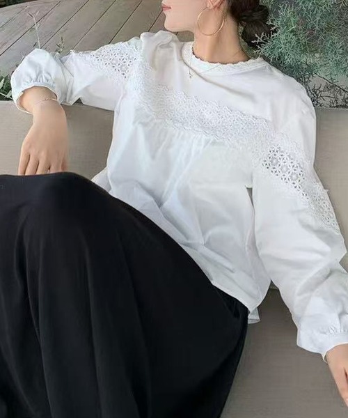 Lace Ladies(レースレディース)の「フォークロア レース 長袖 ギャザー プルオーバー(シャツ/ブラウス・レディース・ブラック/ホワイト・FREE)」の5枚目の写真
