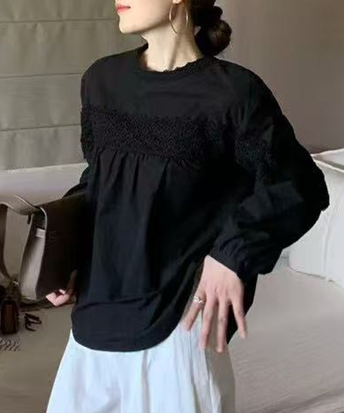 Lace Ladies(レースレディース)の「フォークロア レース 長袖 ギャザー プルオーバー(シャツ/ブラウス・レディース・ブラック/ホワイト・FREE)」の6枚目の写真